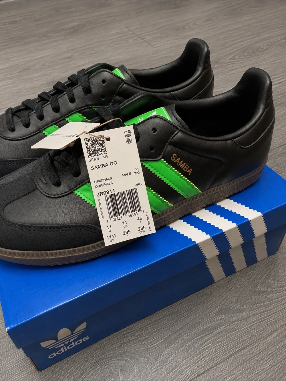 Adidas Samba OG Black Screaming Neon Green JR0911 Men’s sz 11.5